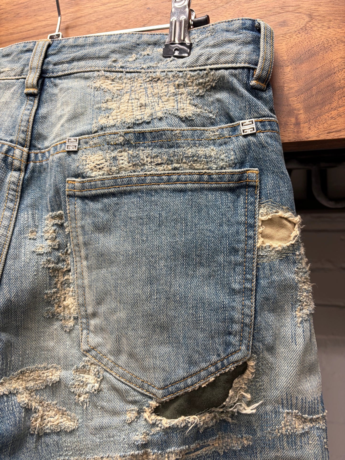 Givenchy Boro Repaired Distressed Moleskin Patched Blue Denim
