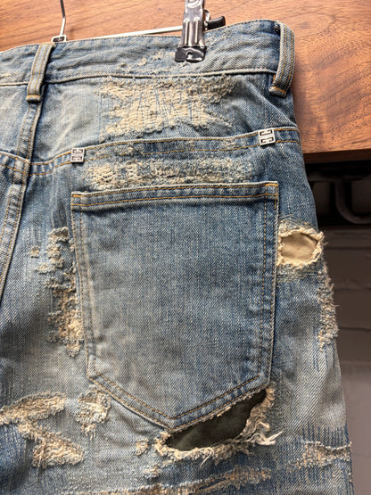 Givenchy Boro Repaired Distressed Moleskin Patched Blue Denim