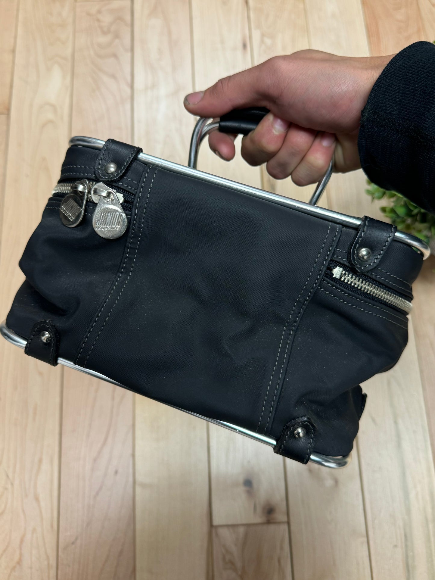 Jean Paul Gaultier Black/Silver Zip Top Handle Bag