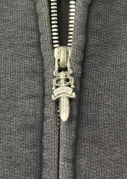 Chrome Hearts ‘Paper Jam’ Leather Cross Patch Sun-Faded Zip Up Hoodie