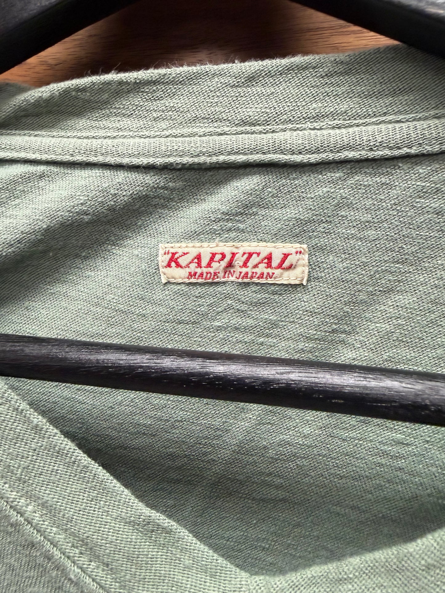 Kapital Military Green V-Neck Cotton Long Sleeve Shirt