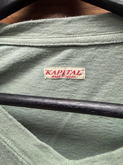 Kapital Military Green V-Neck Cotton Long Sleeve Shirt