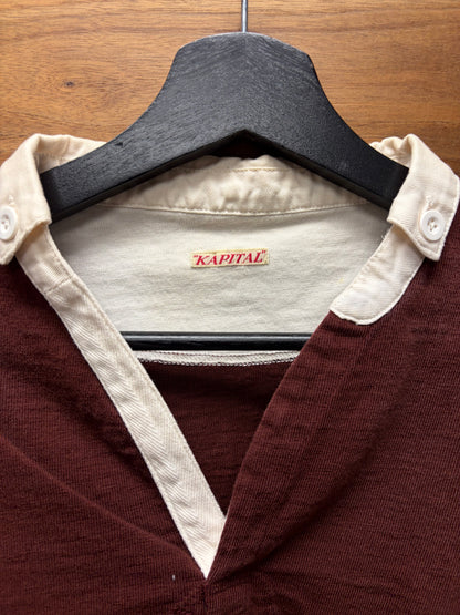 Kapital Vintage Inspired Dark Red/White Cotton ‘Rugby’ Long Sleeve Polo