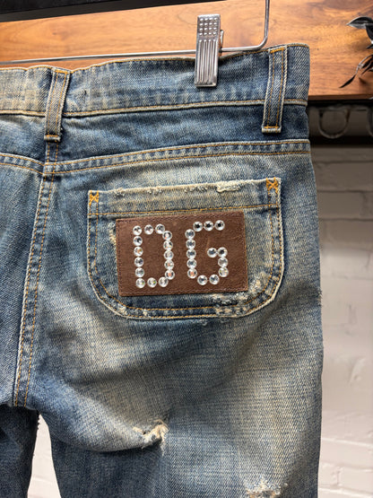 2000s Dolce & Gabbana Dirt Washed Blue Low Rise Denim
