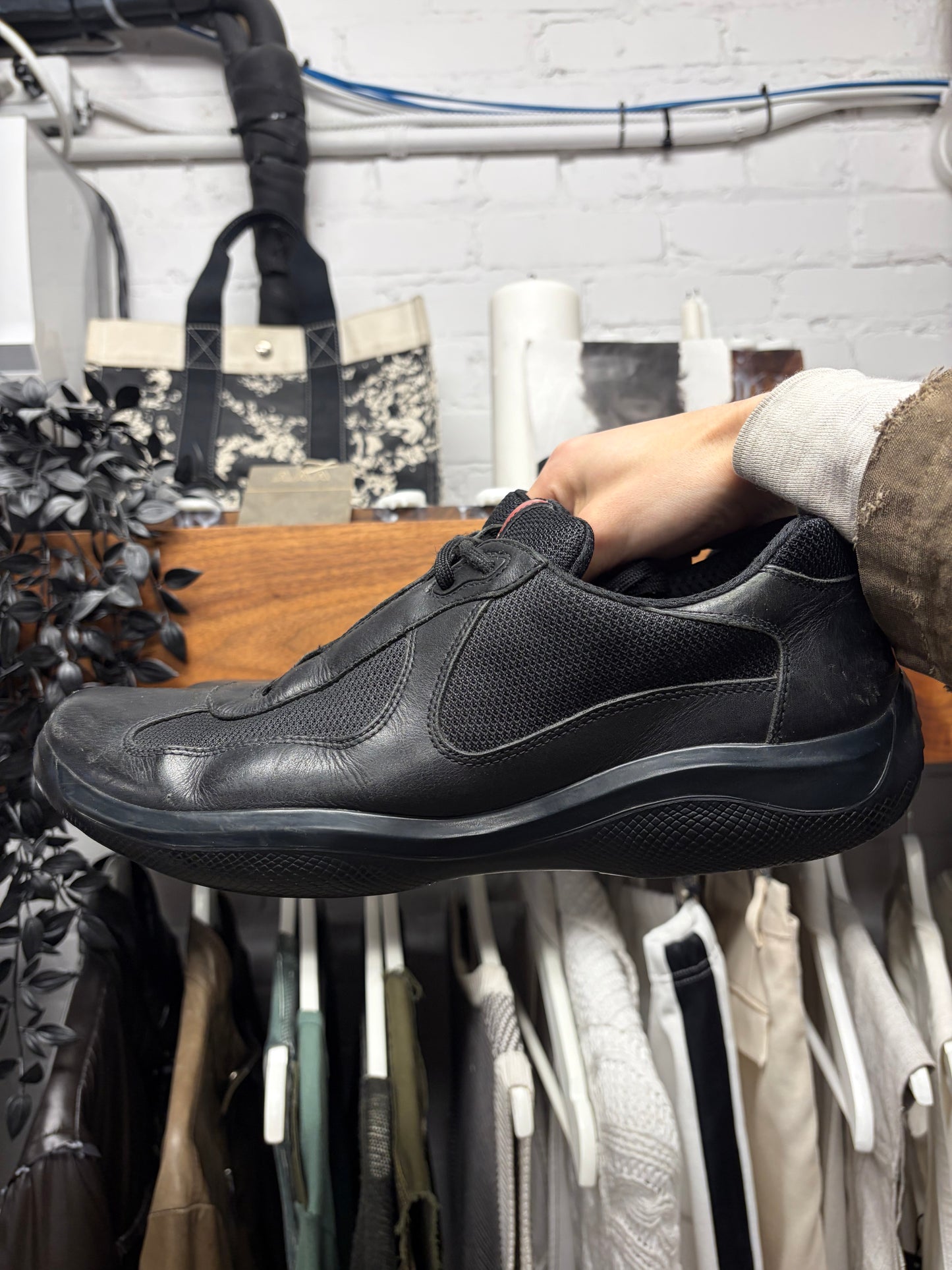 Prada ‘Americas Cup’ Black Leather Low Top Sneakers