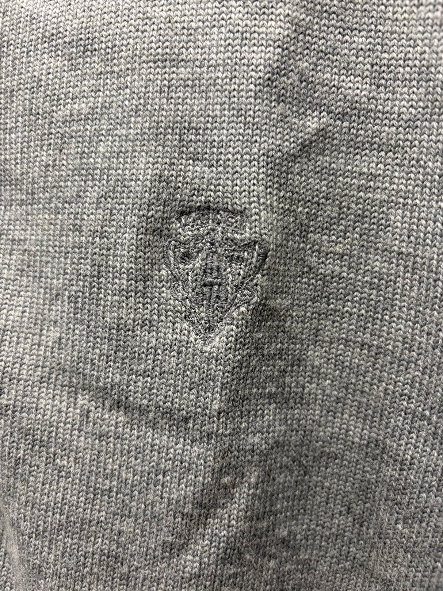 Gucci Embroidered ‘Crest Logo’ Knit Zip-Up Grey Wool Bomber Jacket