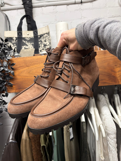 Gucci Leather ‘Buckle Strap’ Brown Suede Ankle Boots