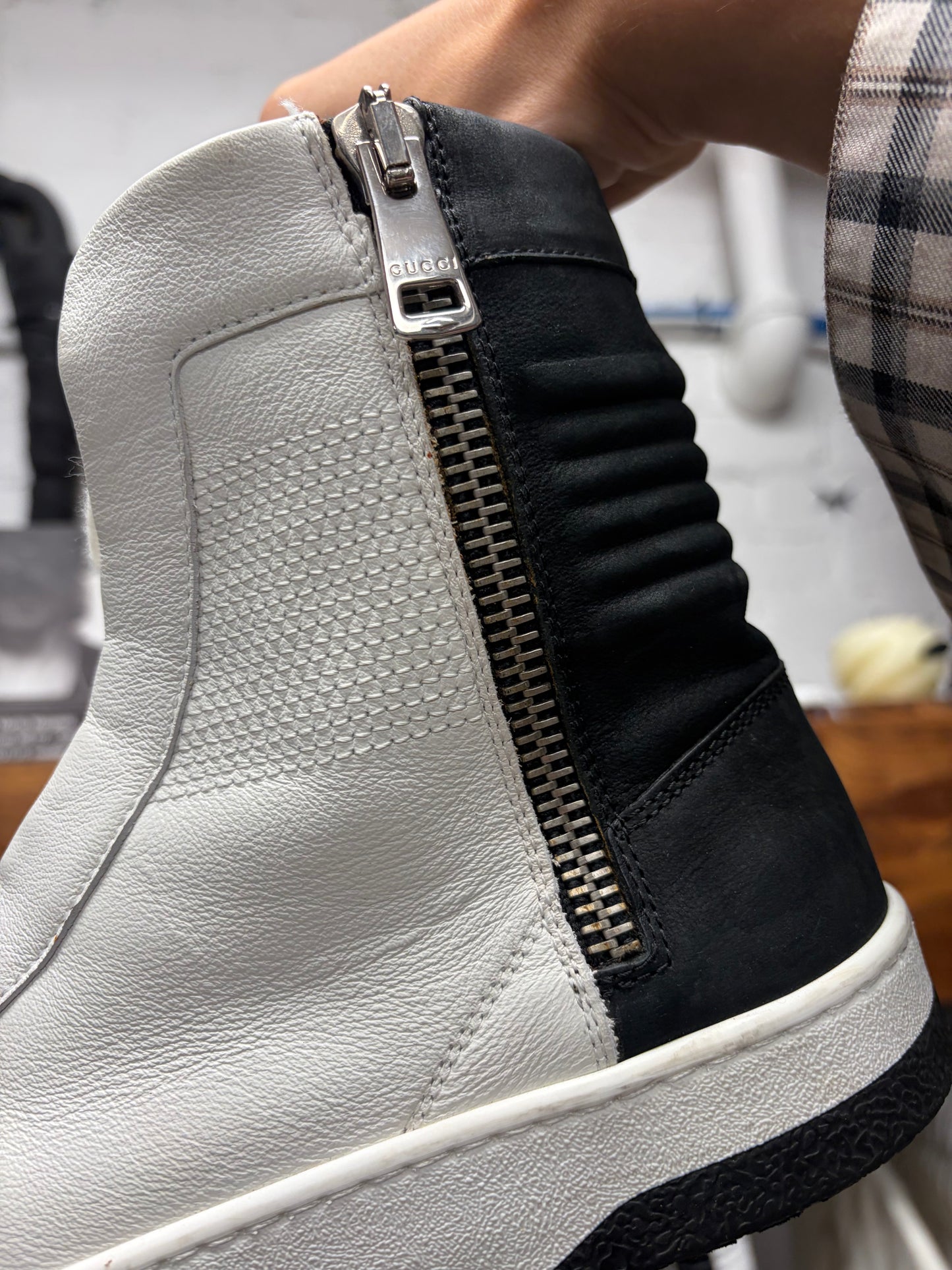 2010s Gucci Black/White ‘Hudson’ Leather High Top Sneakers