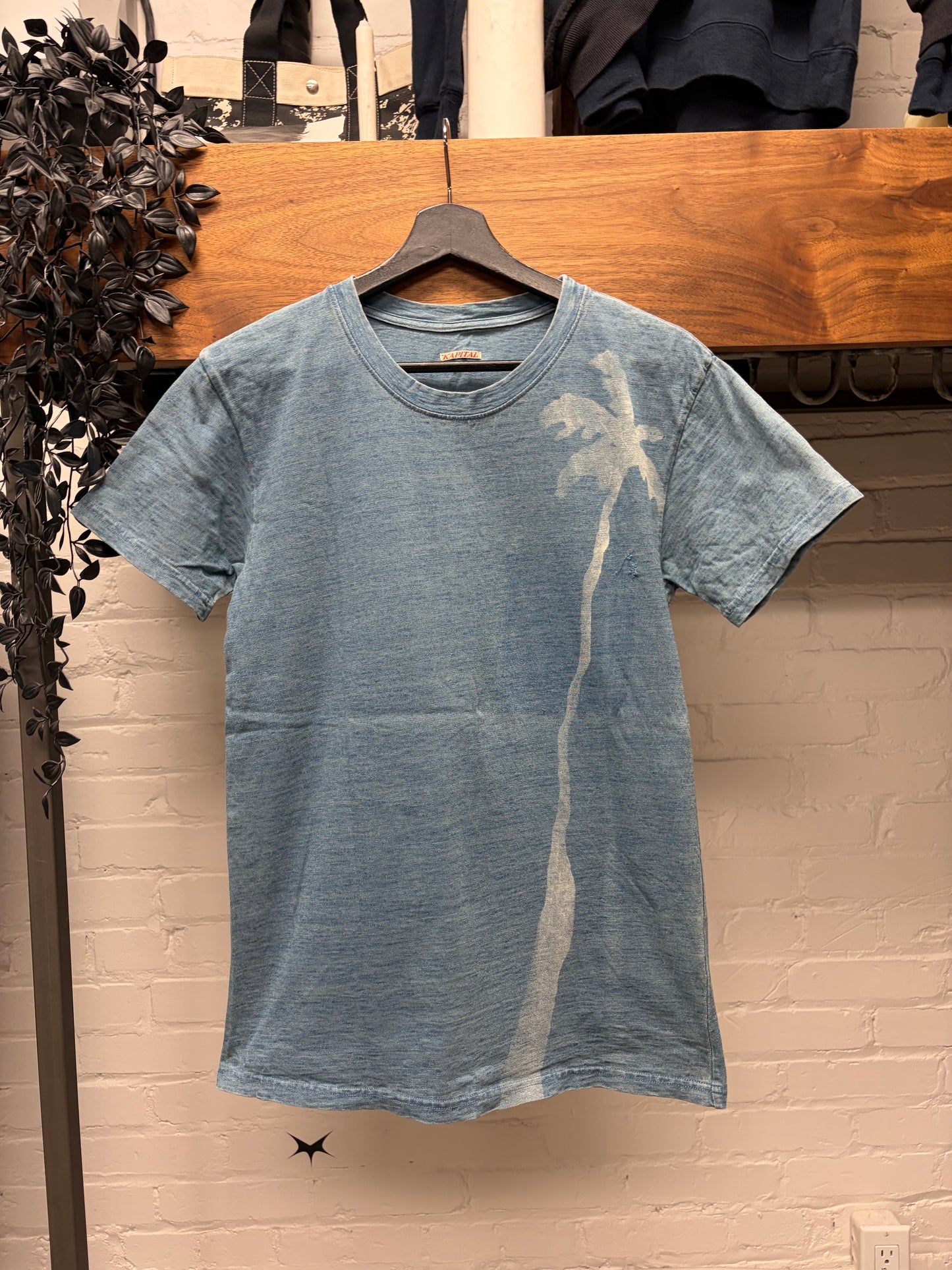 Kapital Indigo Cotton Dyed ‘Palm Tree’ Graphic T-Shirt
