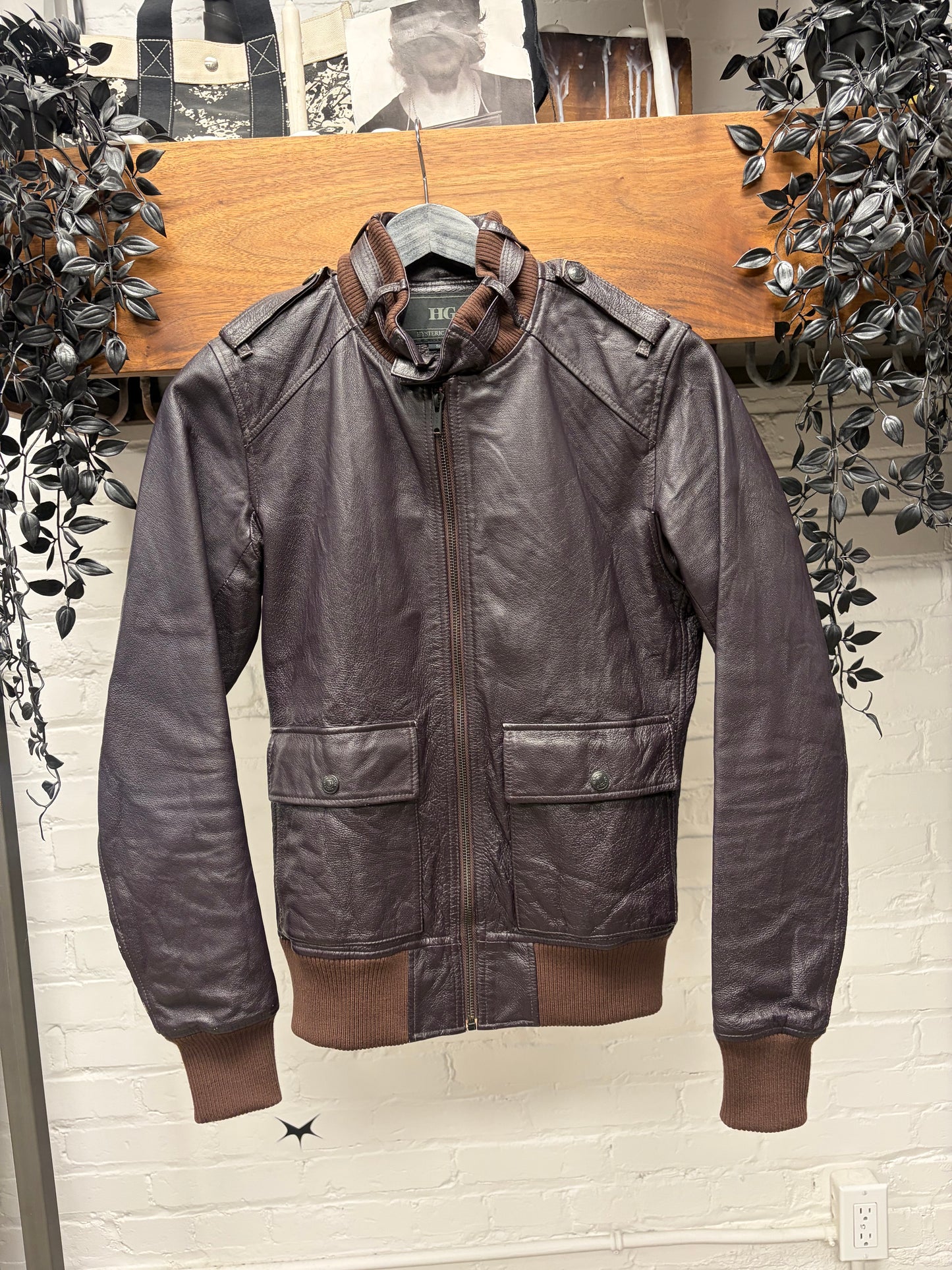 Hysteric Glamour Deep Purple/Brown Leather Moto Jacket