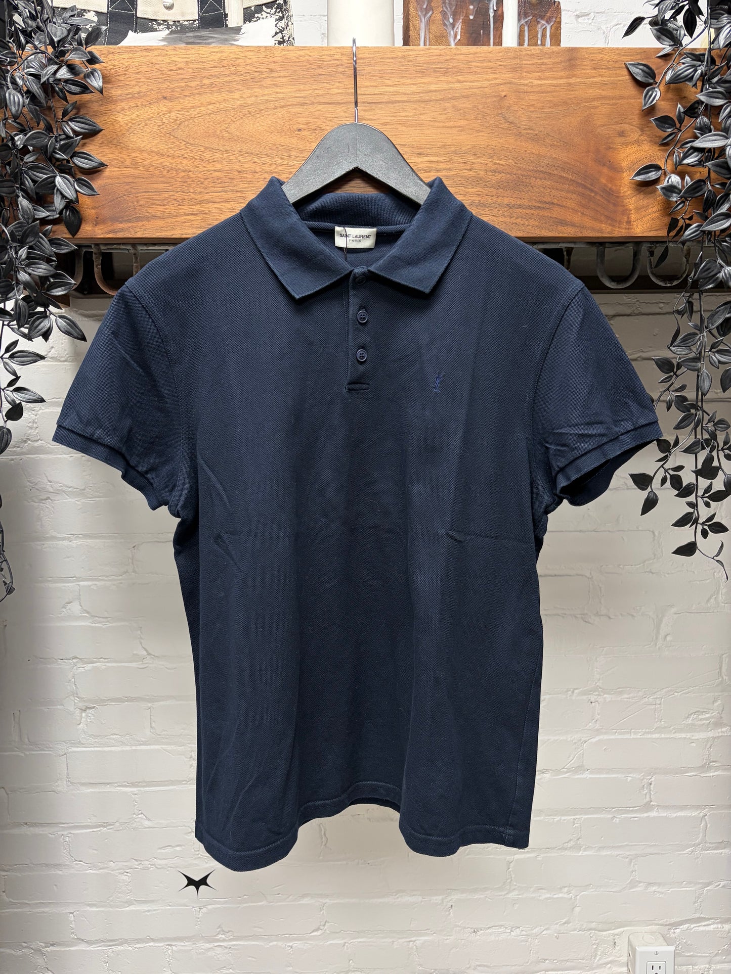 2019 Saint Laurent ‘YSL’ Embroidered Logo Polo