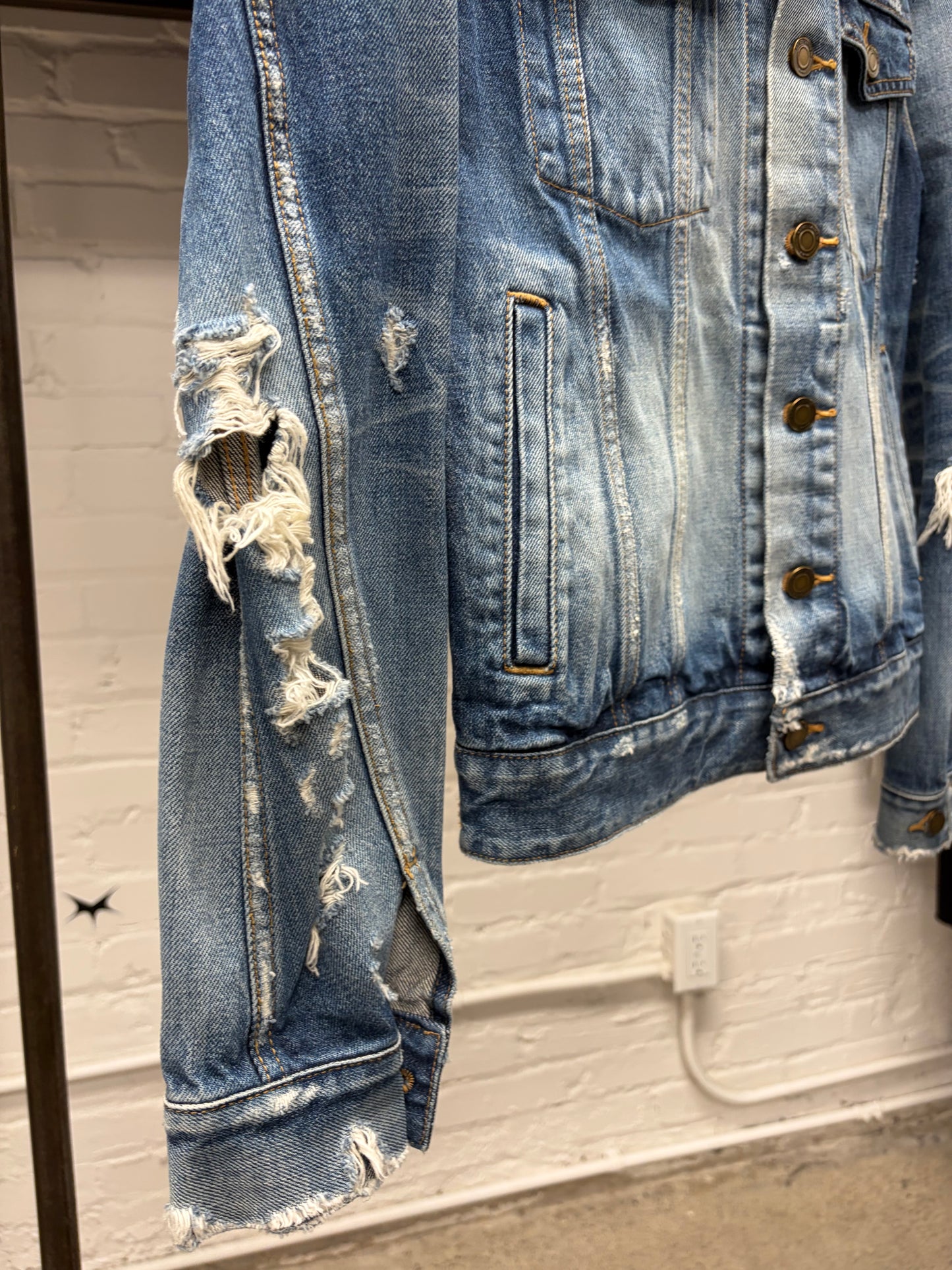 2019 Saint Laurent ‘Crash Distressed’ Blue Denim Trucker Jacket