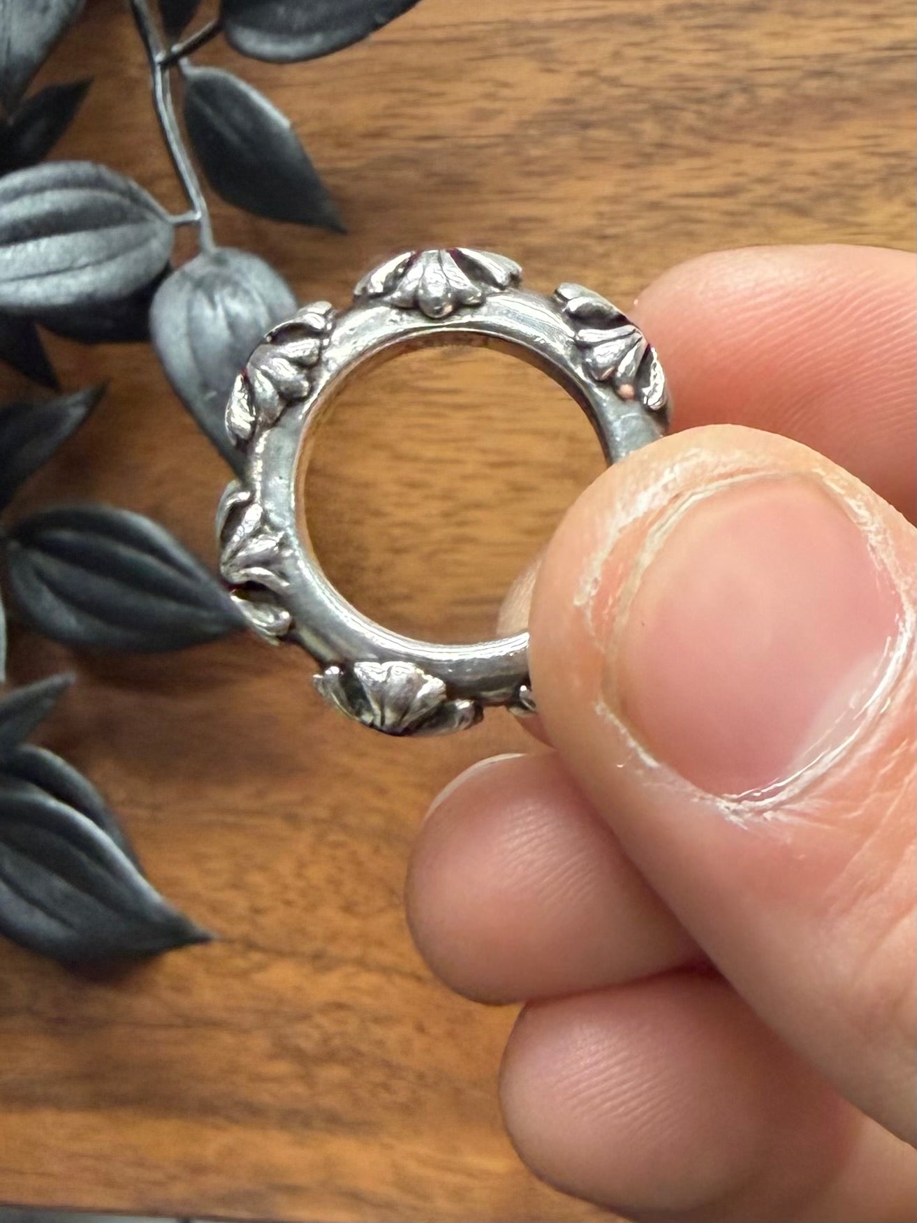 Chrome Hearts ‘Cross Band’ 925 Silver Ring with Factory Set Ruby Stones