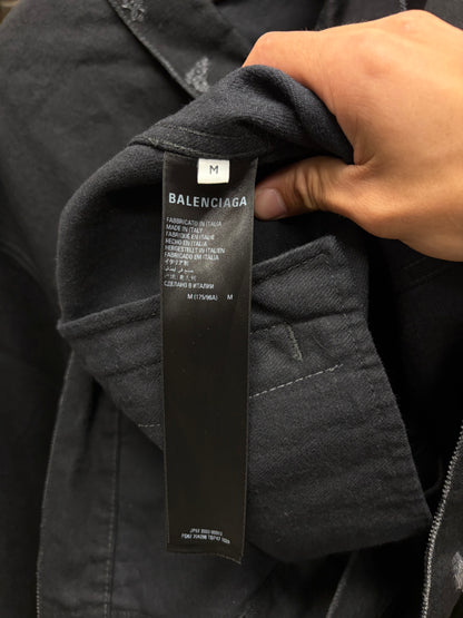 AW2022 Balenciaga ‘3B Sports Icon’ Oversized Distressed Black Denim Trucker Jacket