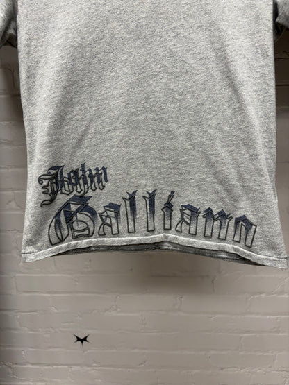 John Galliano ‘Newspaper Print’ Cropped Grey Short Sleeve Shirt