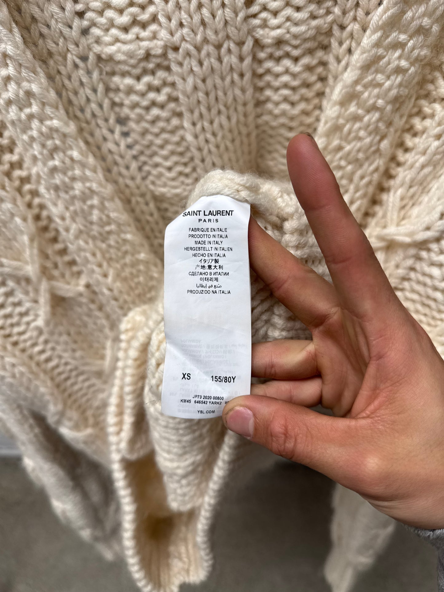AW2020 Saint Laurent ‘Baja’ Cream Cable Knit Hooded Sweater