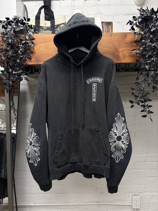 Vintage Chrome Hearts ‘T-Bar’ Floral Cross Logo Black Pullover Hoodie