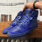 Balenciaga ‘Cote’ Pleated Blue Leather High Top Sneakers
