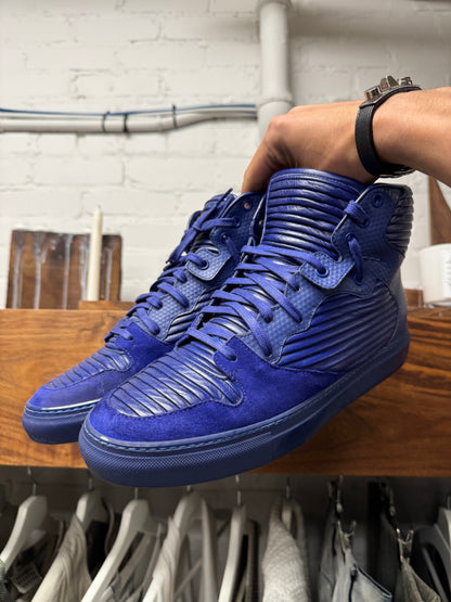 Balenciaga ‘Cote’ Pleated Blue Leather High Top Sneakers