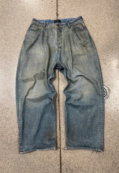 2022 Balenciaga ‘Mudwash’ Oversized Baggy Blue Denim