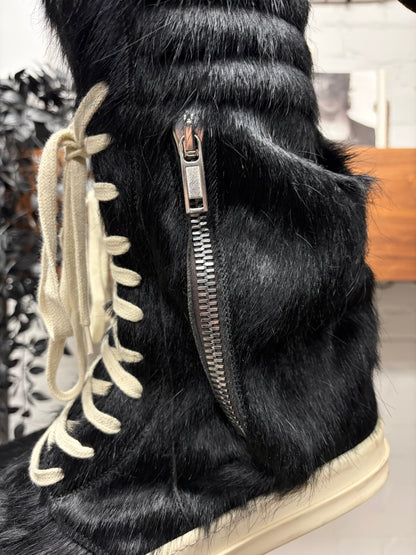 Rick Owens Ponyhair Black/Milk ‘Cargobasket’ High Top Sneakers