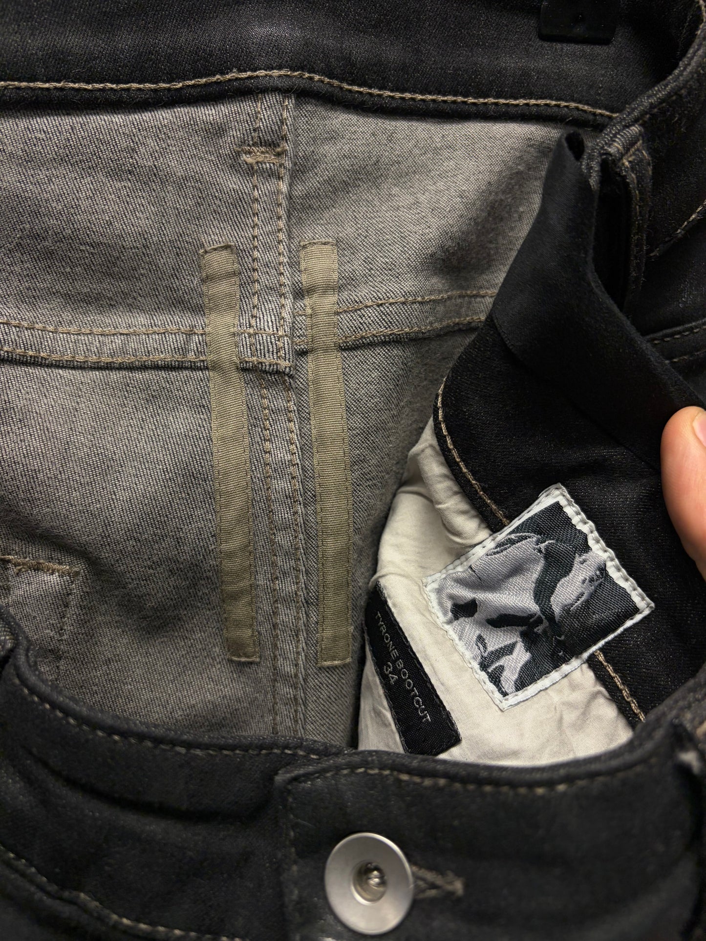 Rick Owens ‘Tyrone’ Bootcut Flared Leg ‘SBF’ Waxed Black Denim
