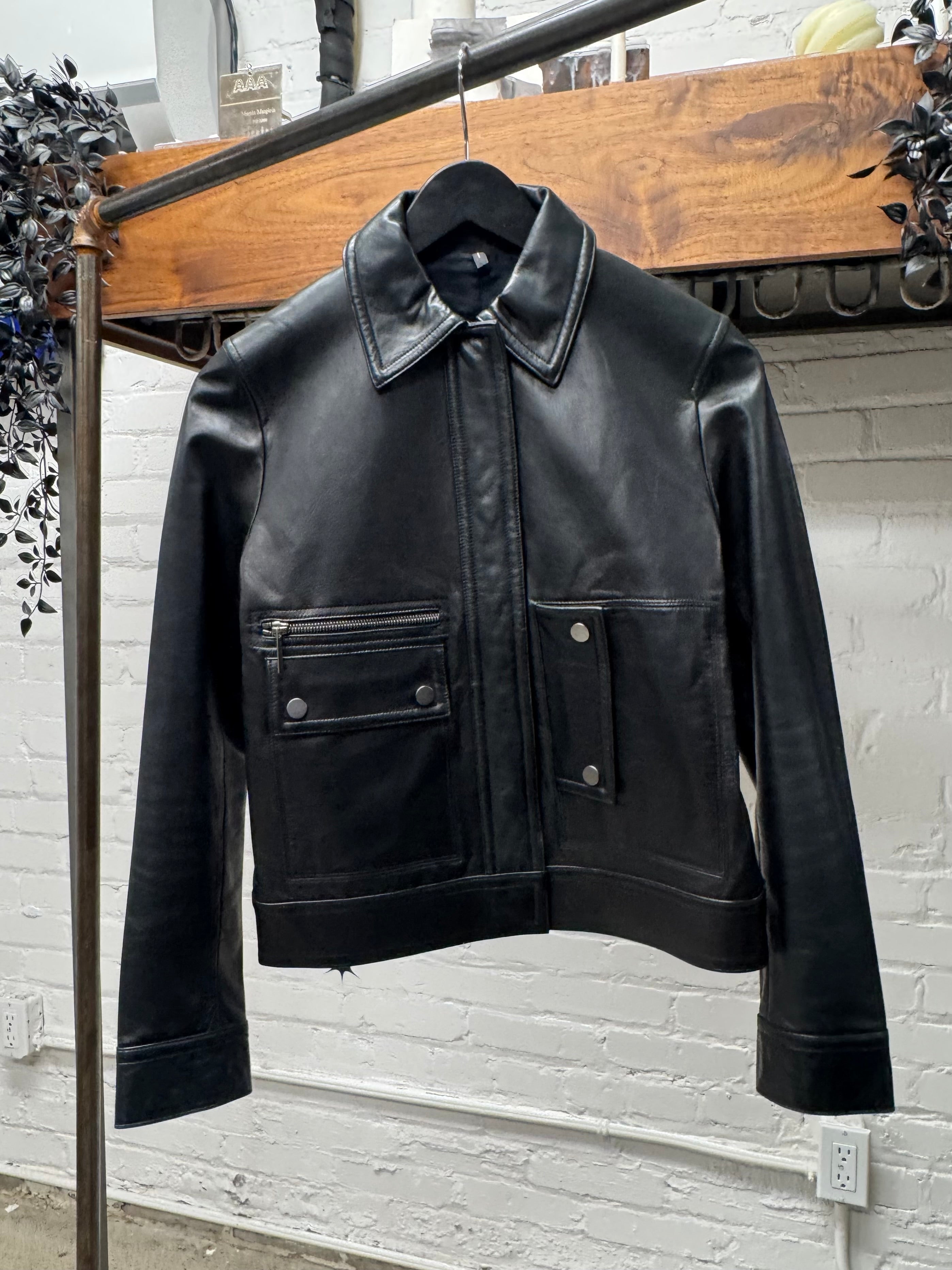 ジャケット・アウター helmut lang Helmut Lang Cropped Black Lambskin Leather Jacket – Alex
