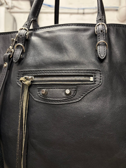 Balenciaga ‘Le Papier’ Black Leather Tote Bag with Crossbody Strap
