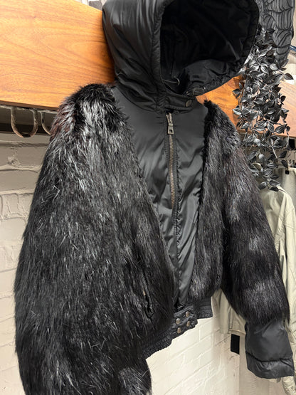 Prada Fox Fur/Black Nylon Hooded Down Jacket