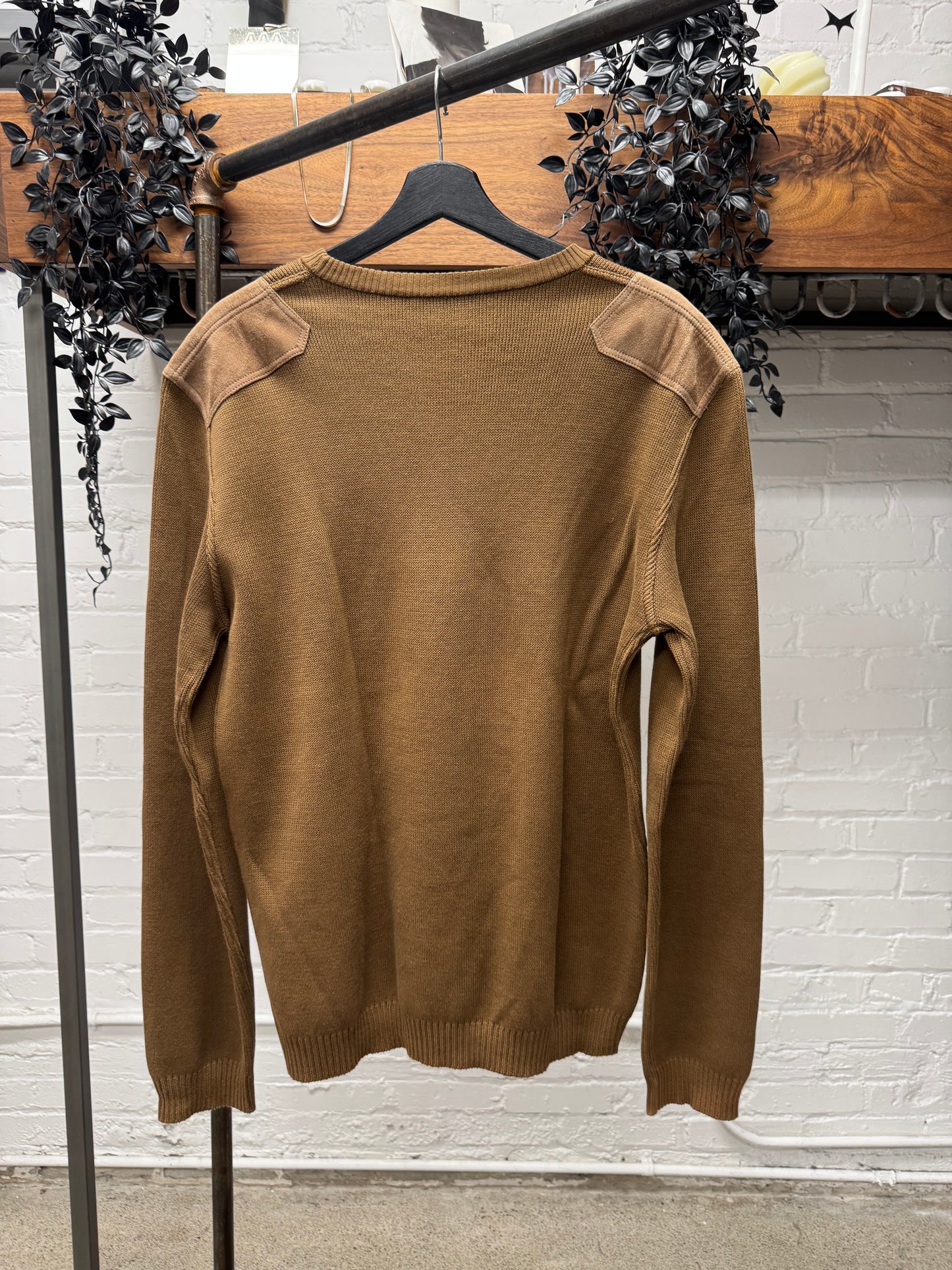 Gucci ‘Millitary Inspired’ Suede Shoulder Pad Wool Knit Sweater