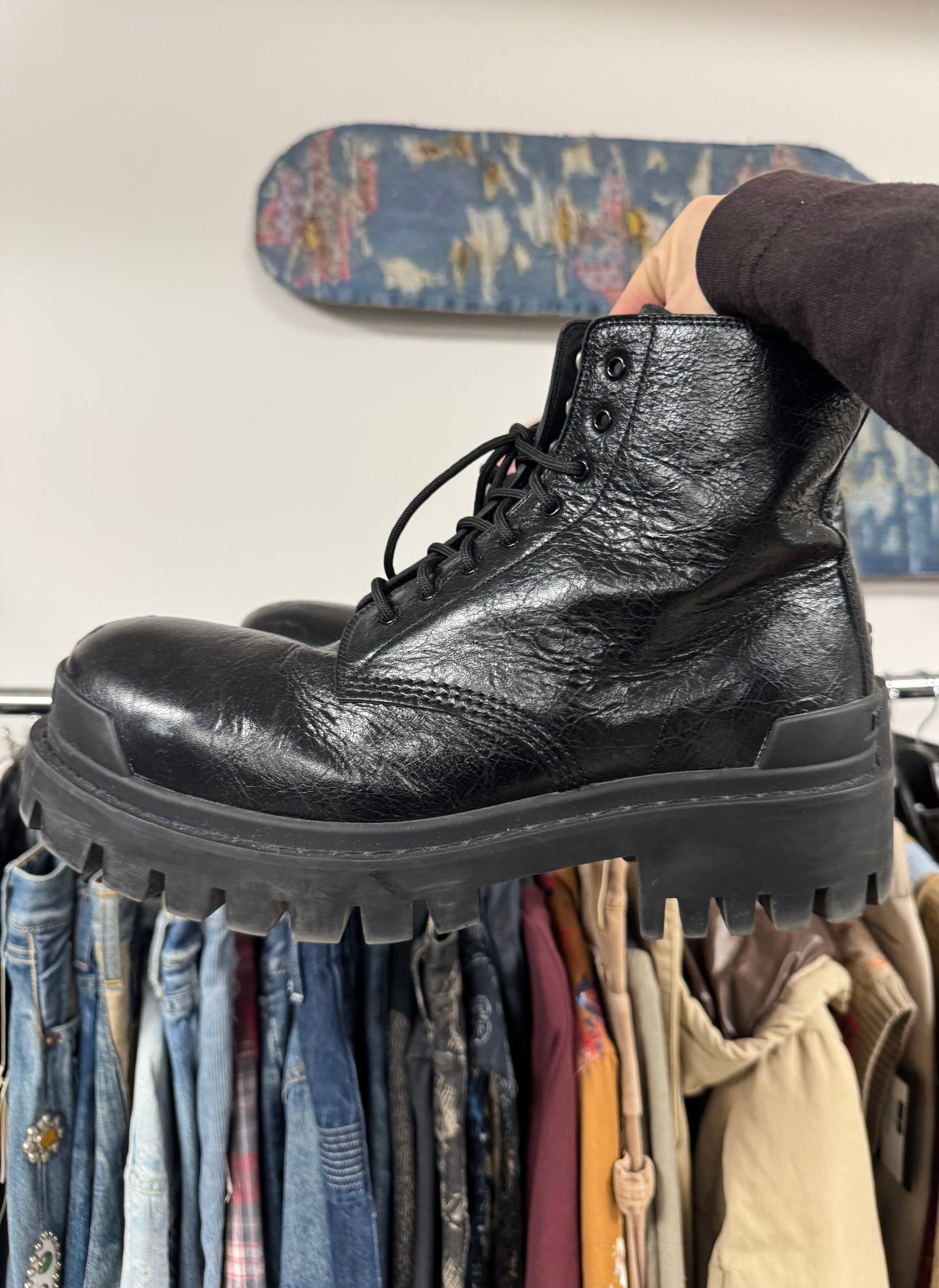 Balenciaga ‘Strike’ Black Leather Combat Boots