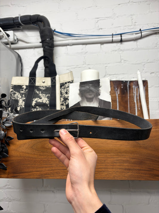 M.A.+ 925 Silver ‘Y-Buckle’ Interrupted Black Horsehide Leather Belt