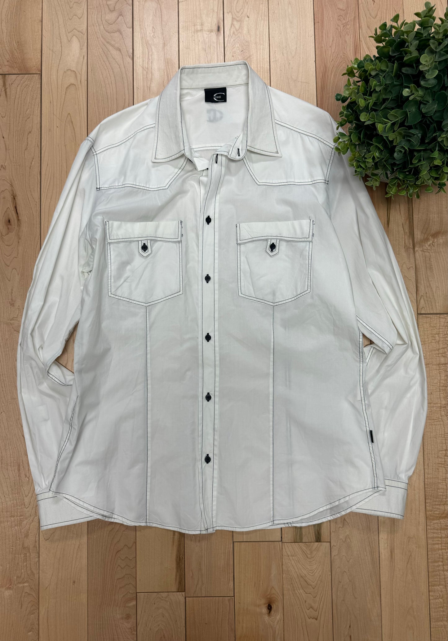 Roberto Cavalli Contrast Stitch White Button Down Shirt