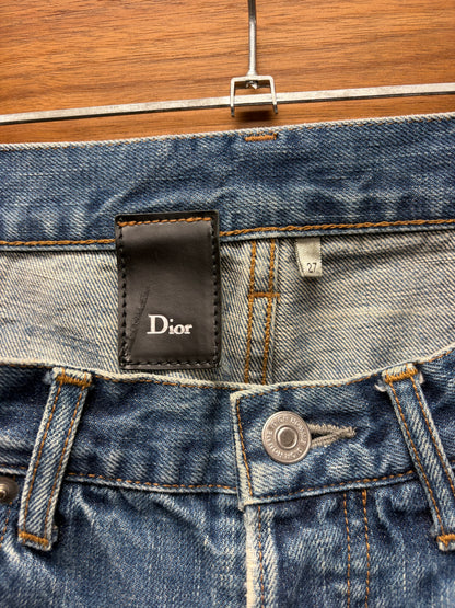 Dior Homme Unaltered Blue Sashiko Repaired Skinny Jeans
