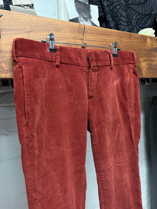 2000s Gucci Red Corduroy Slim Cut Trousers