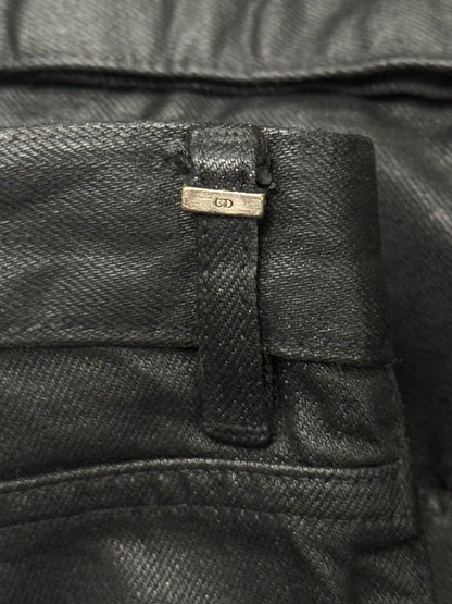 SS2004 Dior Homme ‘Strip’ by Hedi Slimane Waxed Black Distressed Skinny Denim