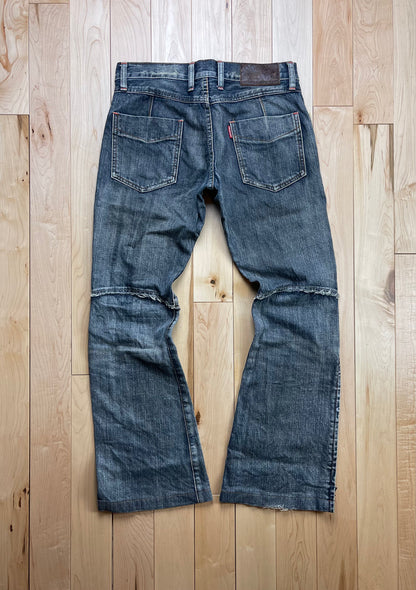 Tornado Mart Flare Cut Distressed Grey Denim