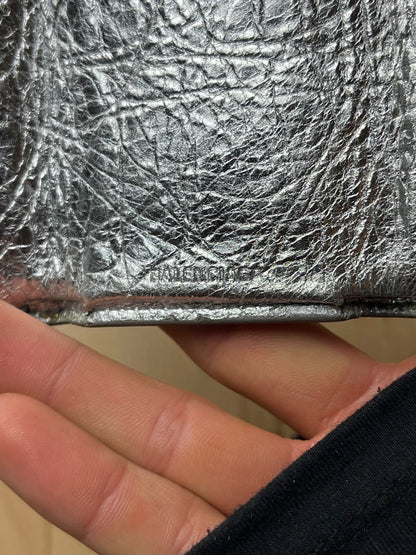 Balenciaga Trifold Papier Brushed Silver Compact Wallet