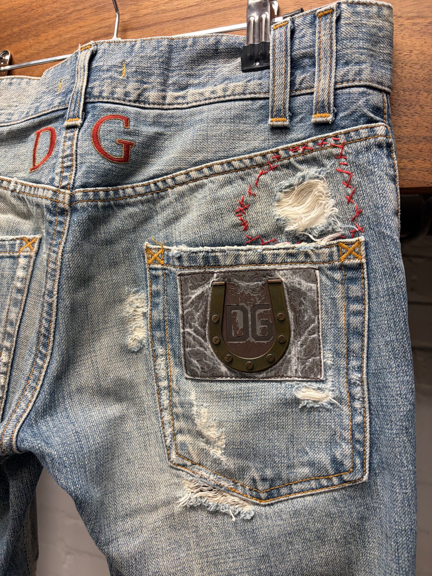 2000s Dolce & Gabbana Washed Blue ‘Metal Badge’ Bootcut Denim