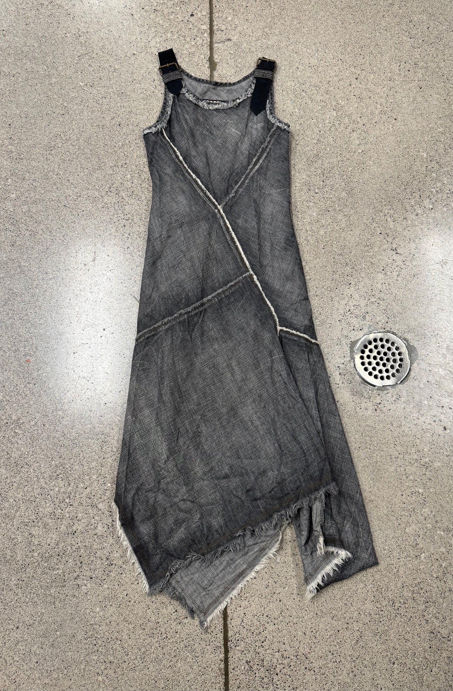 Vintage Jean Paul Gaultier ‘Fringed Raw Seam’ Spiral Cut Denim Dress