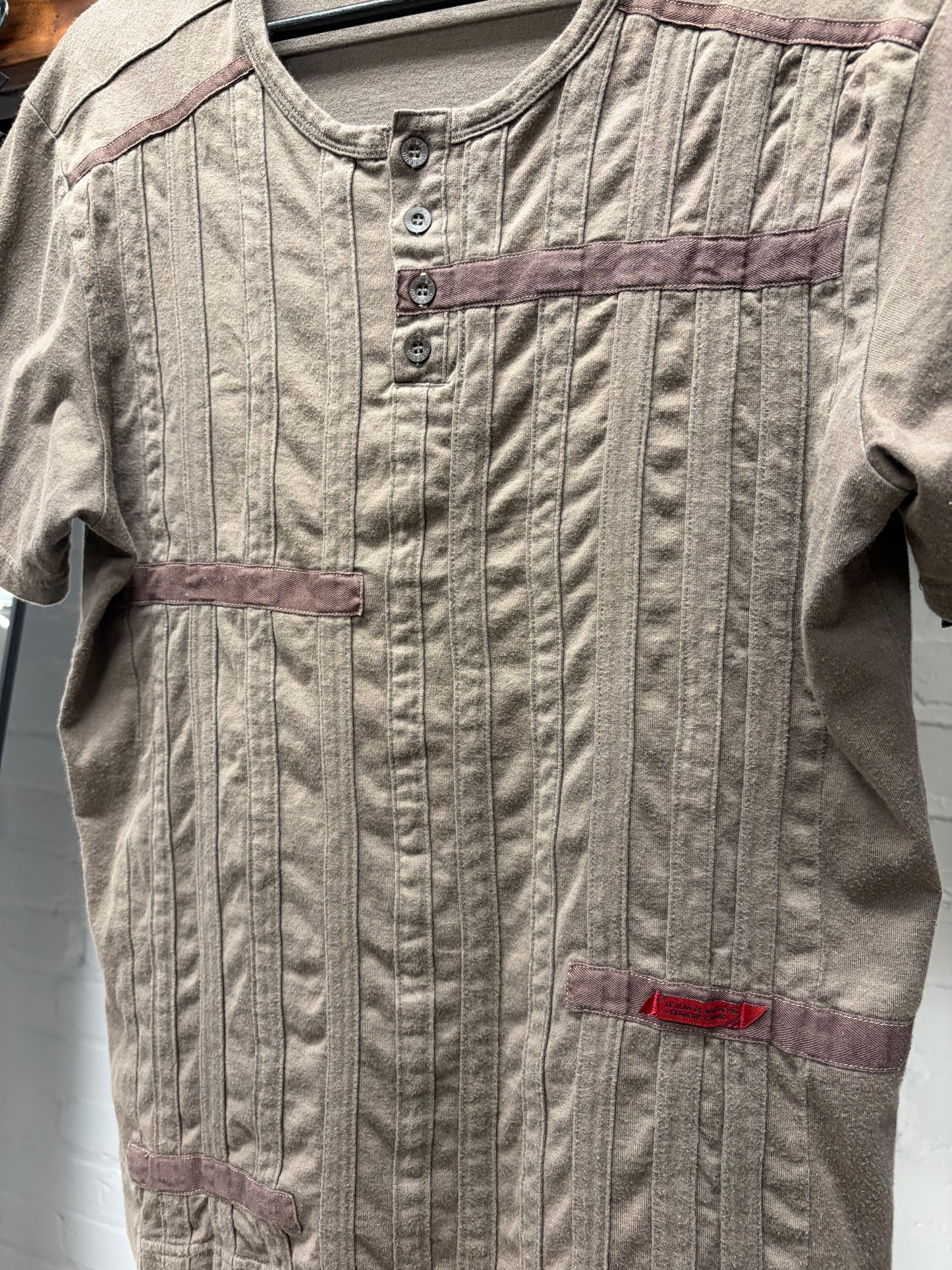 Marithe Francois Girbaud Panelled Brown Short Sleeve Henley