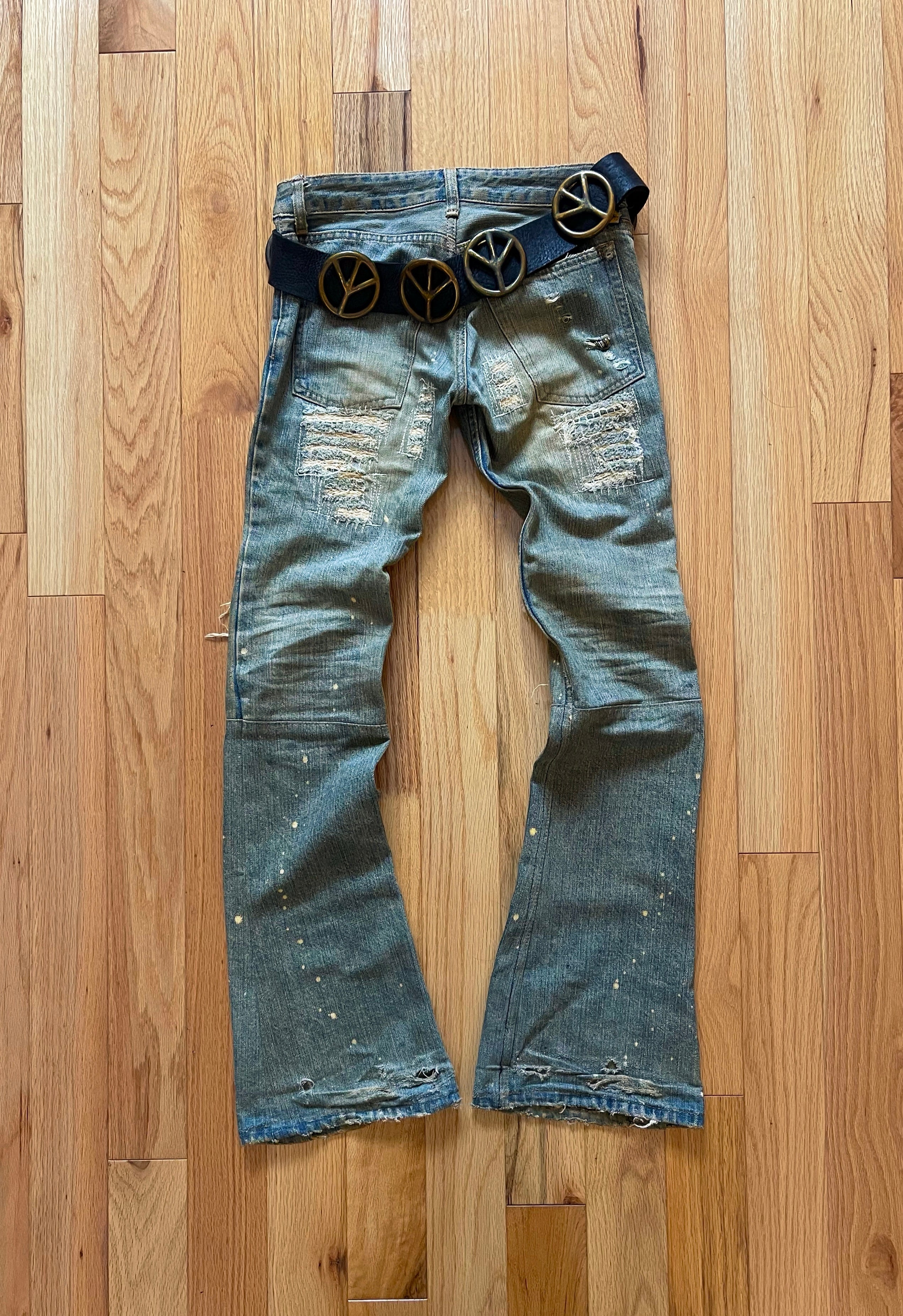 If Six Was Nine Mudmax 'Pierced' Dirt Washed Blue Flare Cut Denim