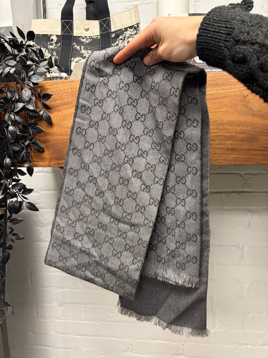 Gucci GG Interlock Monogram Grey Wool Scarf