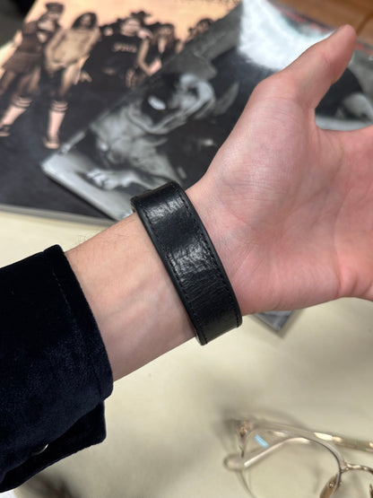 Chrome Hearts ‘Cross Ball’ Button Snap 925 Silver Leather Cuff Bracelet