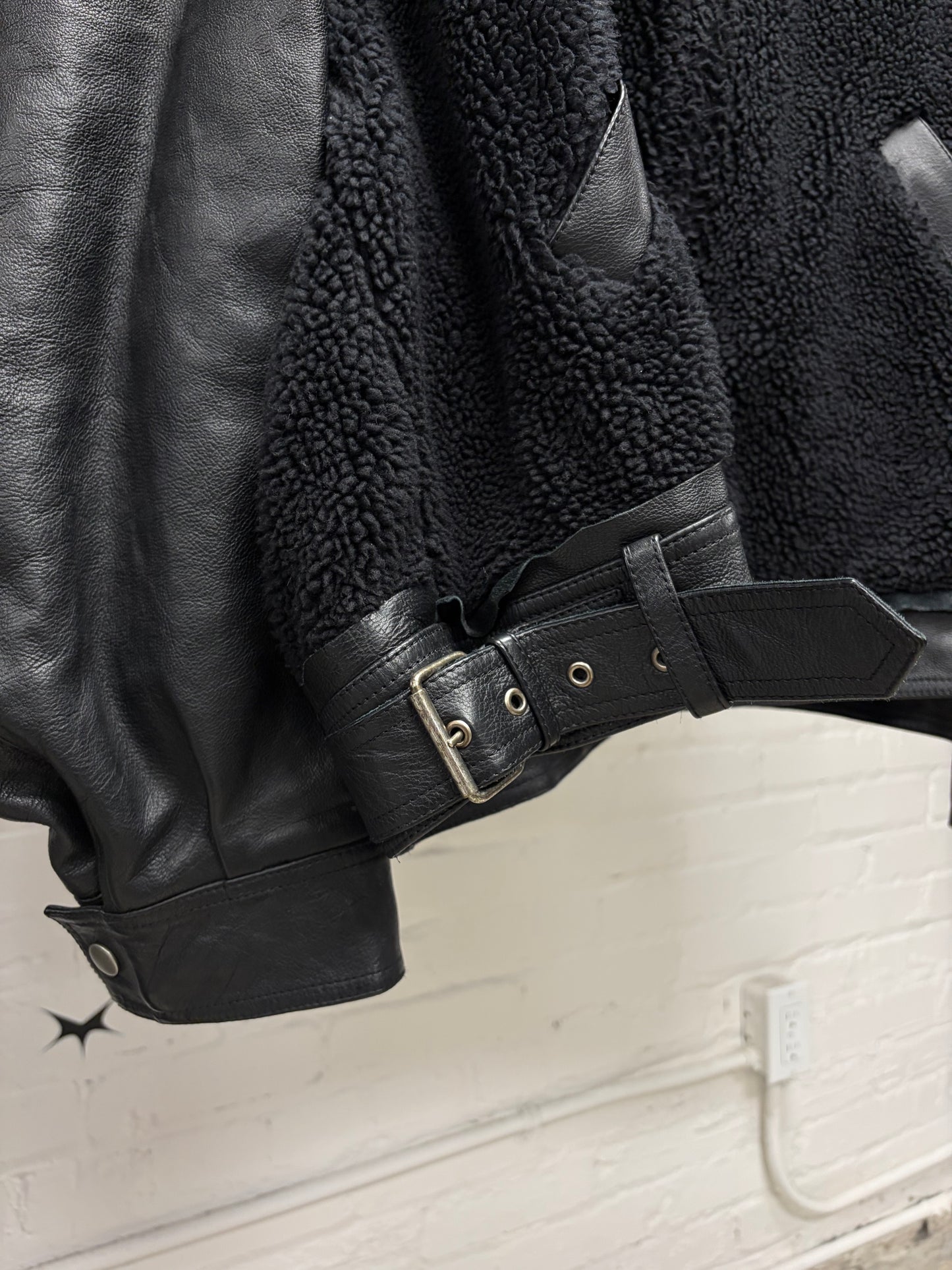 2021 Balenciaga ‘Collegiate’ Shearling/Raw Hem Lambskin Leather Hooded Jacket