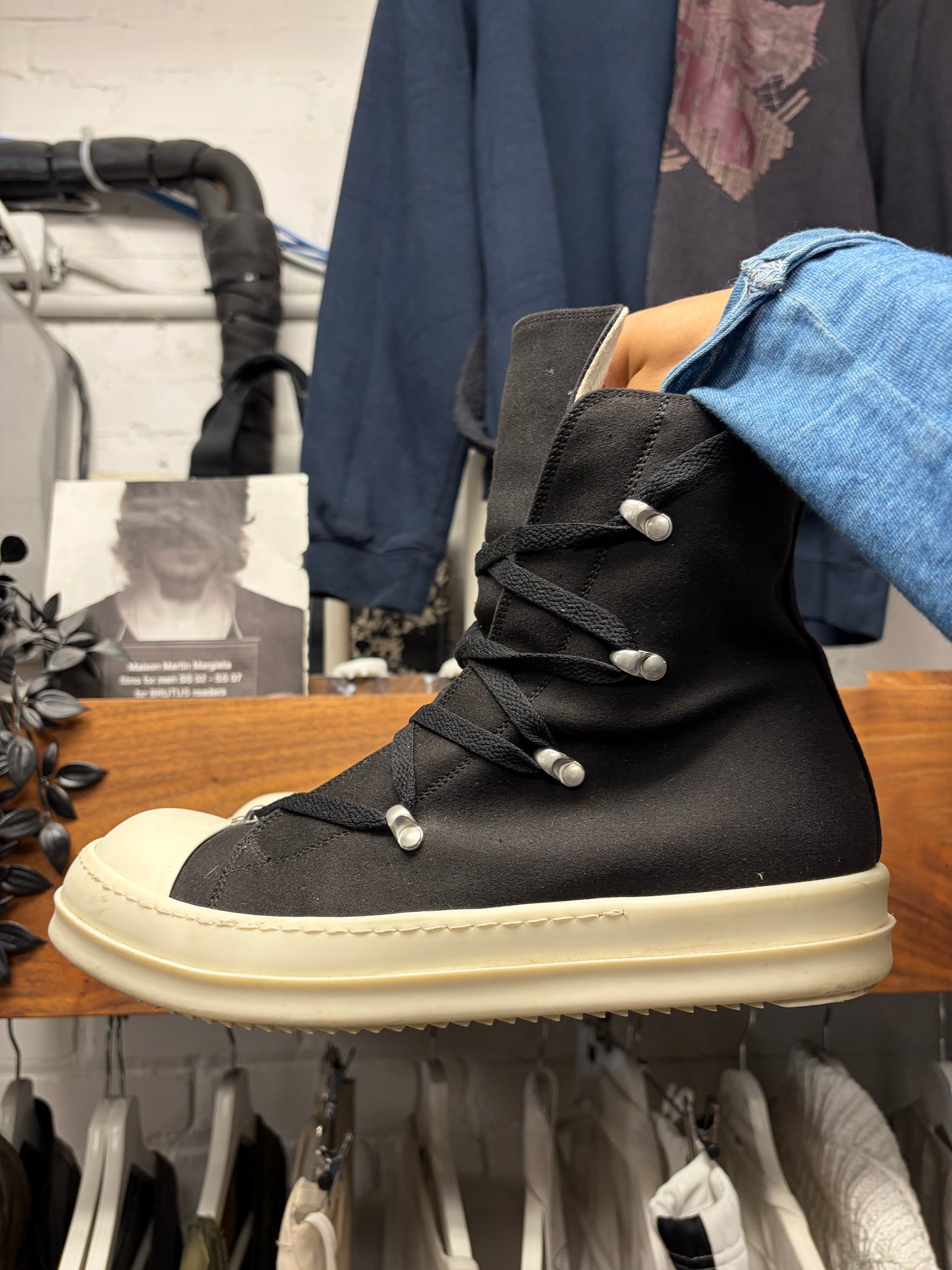 Rick Owens ‘Hexa Ramones’ Black/Milk High Top Sneakers