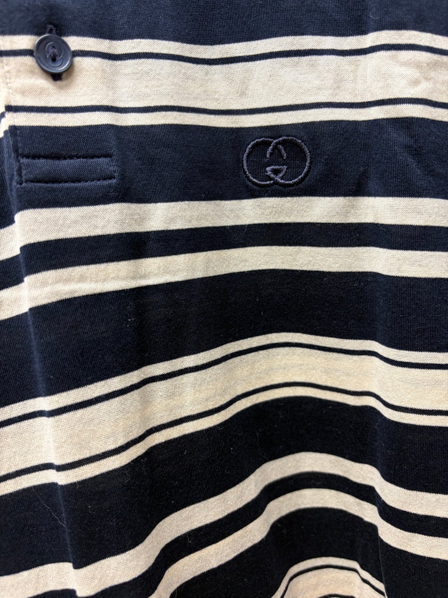 Vintage 1980s Gucci Black/White ‘GG Interlock Logo’ Striped Polo