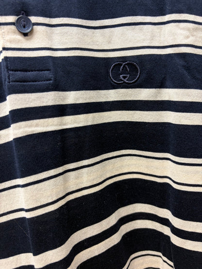 Vintage 1980s Gucci Black/White ‘GG Interlock Logo’ Striped Polo