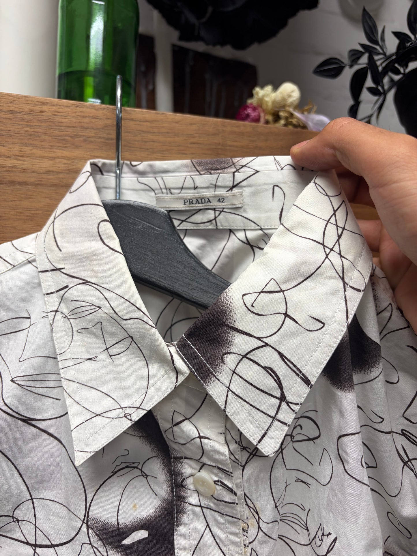 SS2010 Prada ‘Pencil Sketches’ White Graphic Button Up Shirt