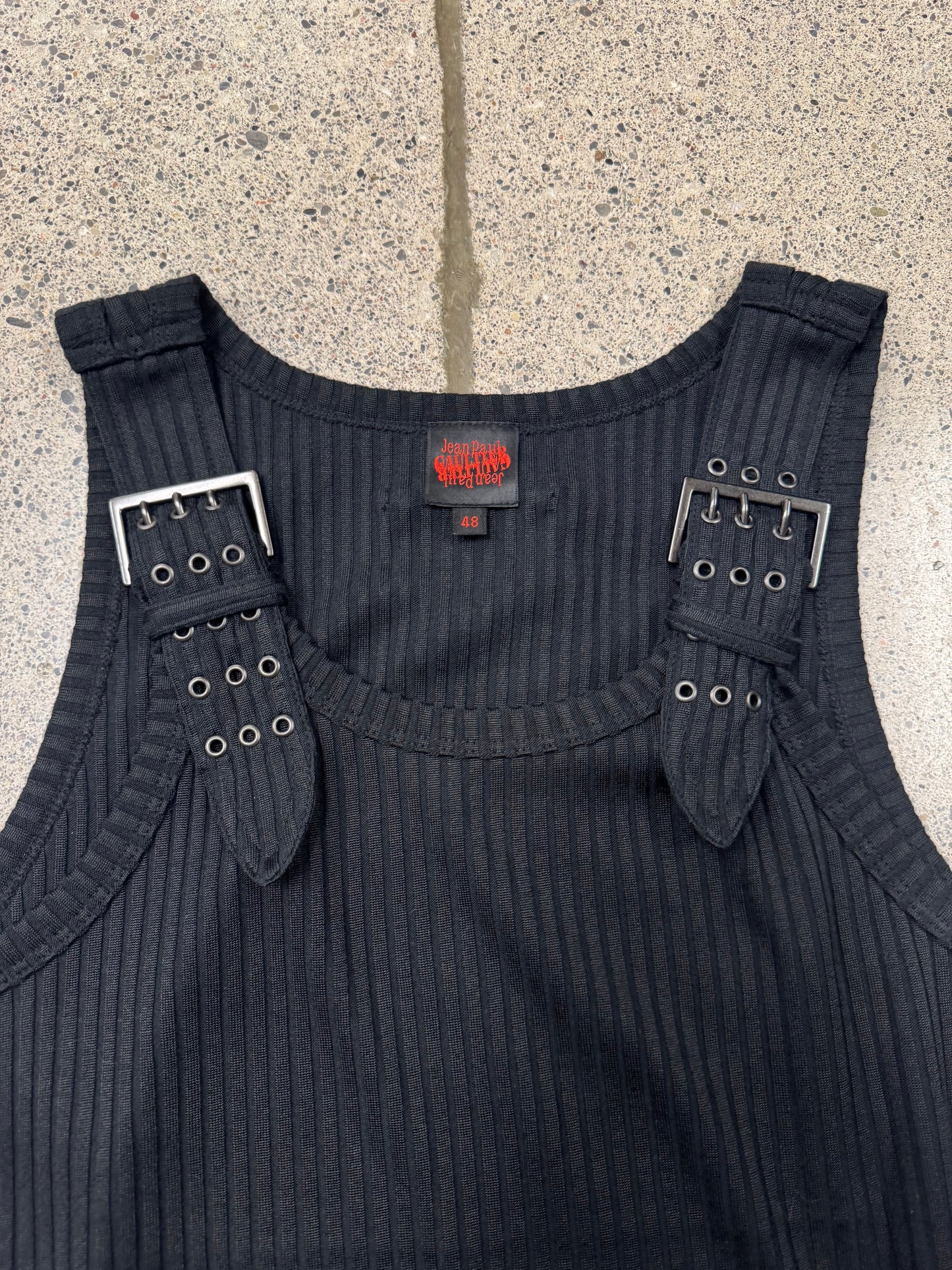 Vintage Jean Paul Gaultier Homme  ‘Shoulder Strap’ Ribbed Cotton Tank Top